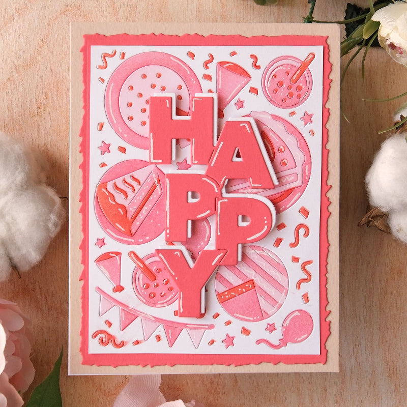 Waffle Flower Overlapping Vertical Happy Word Die 422206 party