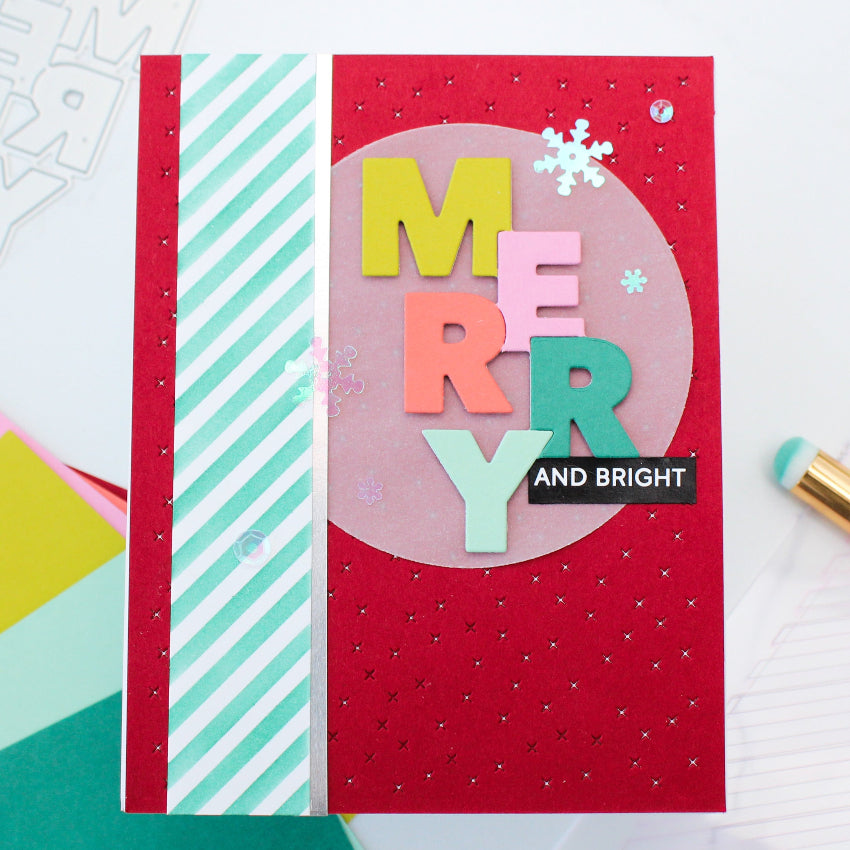 Waffle Flower Overlapping Vertical Merry Word Die 422106 snowflake