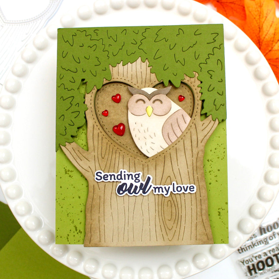 Waffle Flower Owl Duo Die-n-stencil Set 422243 sending my love card