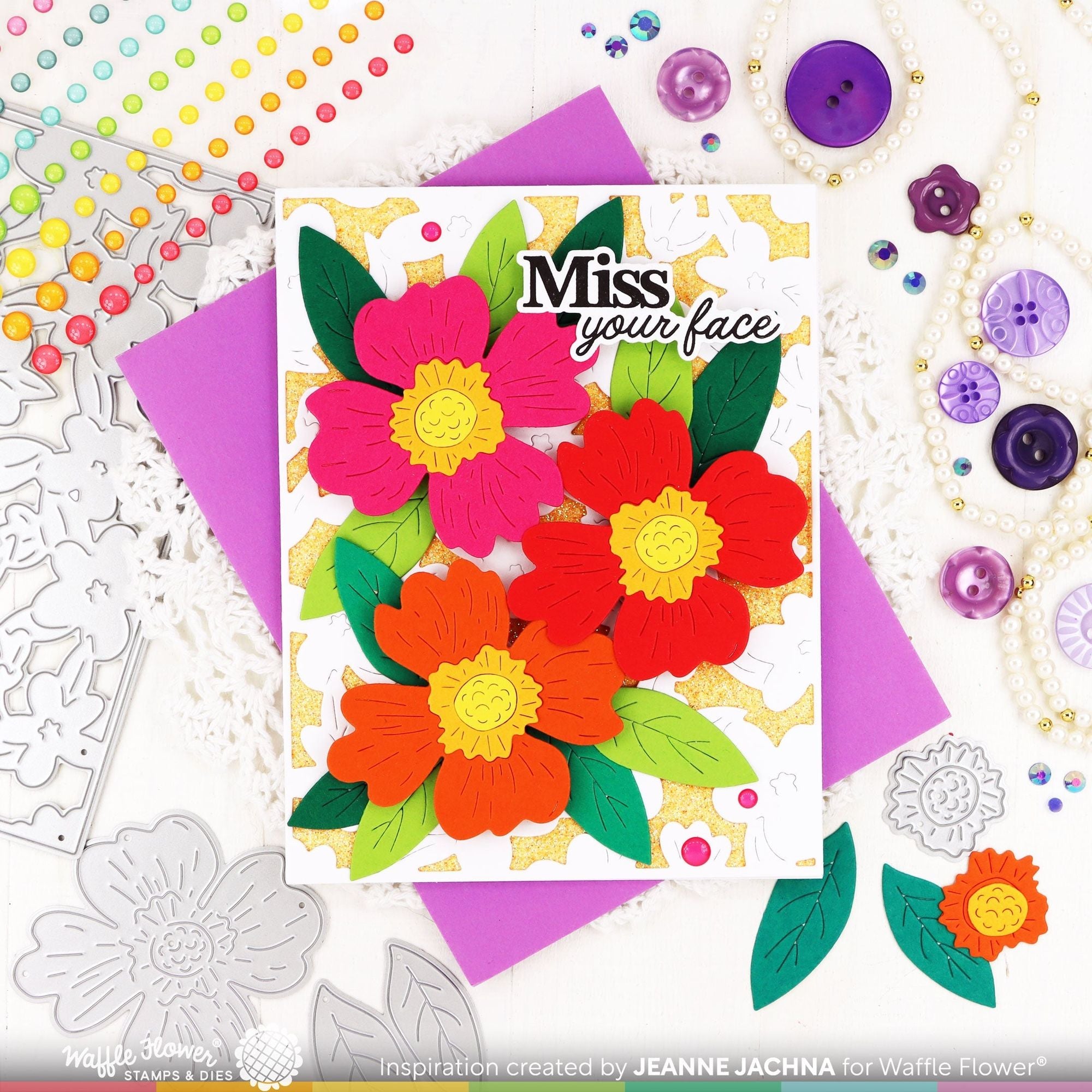 Waffle Flower Paper Hug Sentiments Clear Stamp and Die Set wfc1953 bright colors