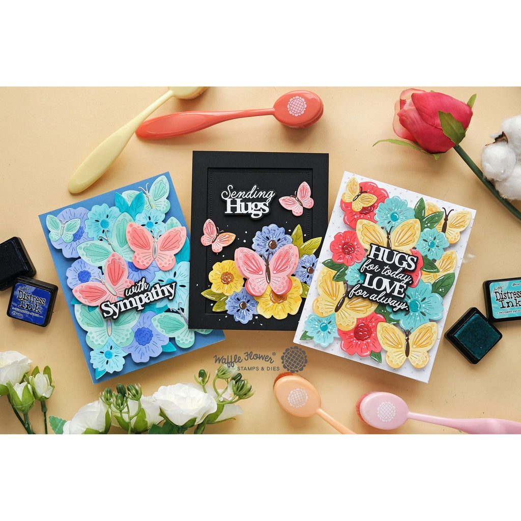 Waffle Flower Paper Hug Sentiments Clear Stamp and Die Set wfc1953 trio