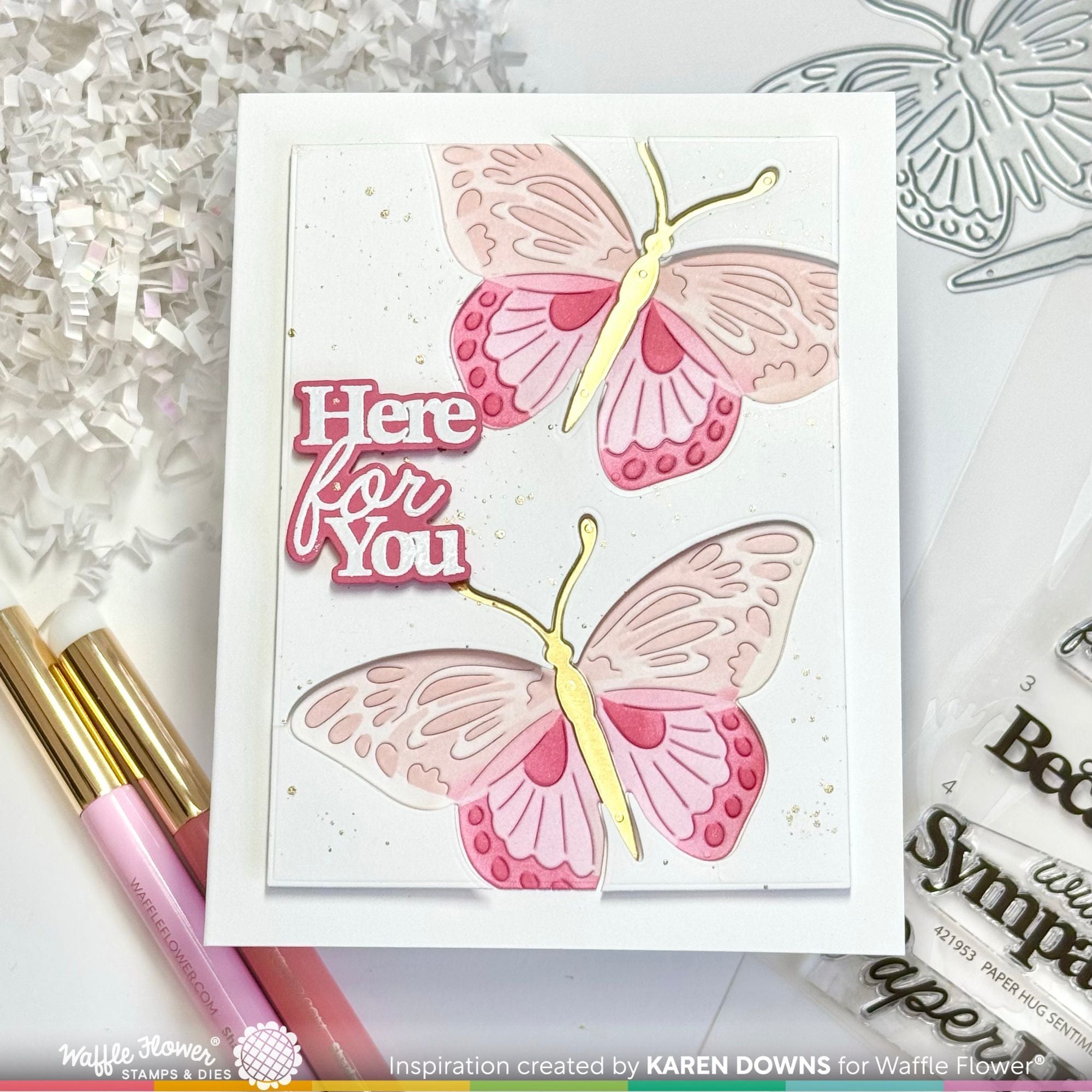 Waffle Flower Paper Hug Sentiments Clear Stamps 421953 butterflies