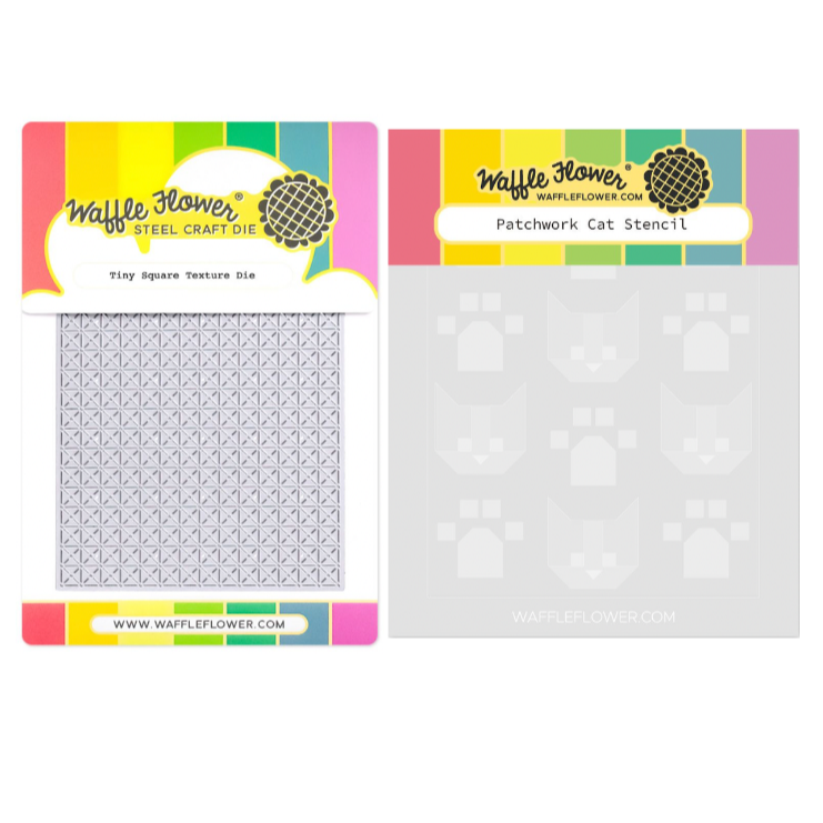 Waffle Flower Patchwork Cat Stencil and Tiny Square Texture Die Set