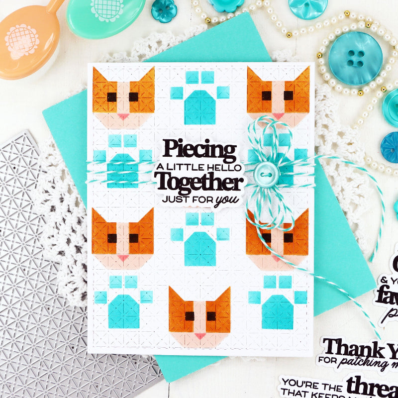 Waffle Flower Patchwork Cat Stencil and Tiny Square Texture Die Set for you