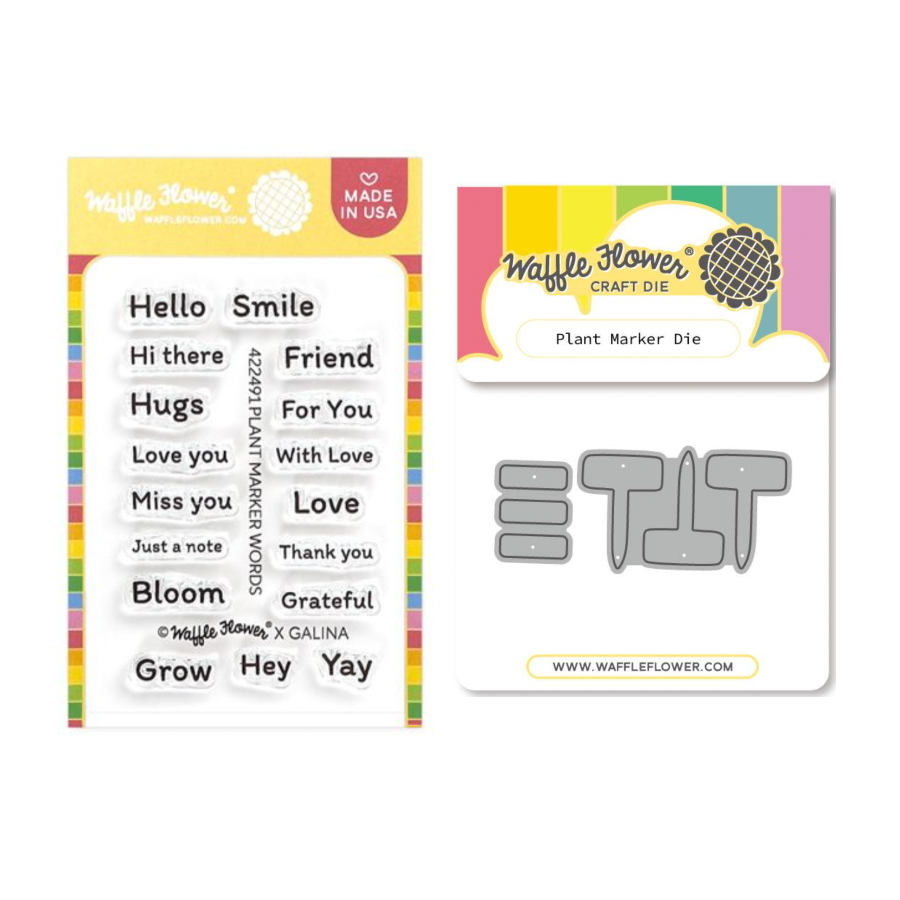 Waffle Flower Plant Marker Words Clear Stamp and Die Set