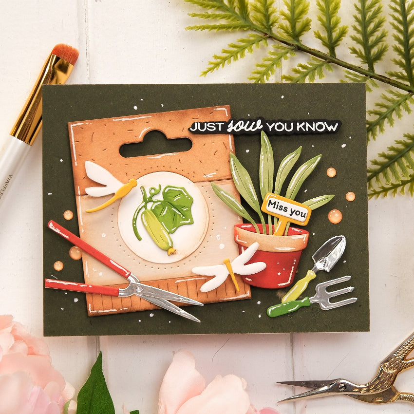 Waffle Flower Plant Marker Words Clear Stamp and Die Set gardening tools