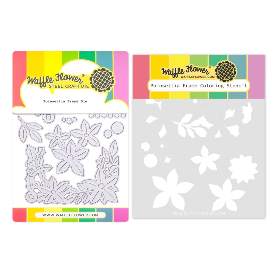 Waffle Flower Poinsettia Frame Die and Coloring Stencil Set