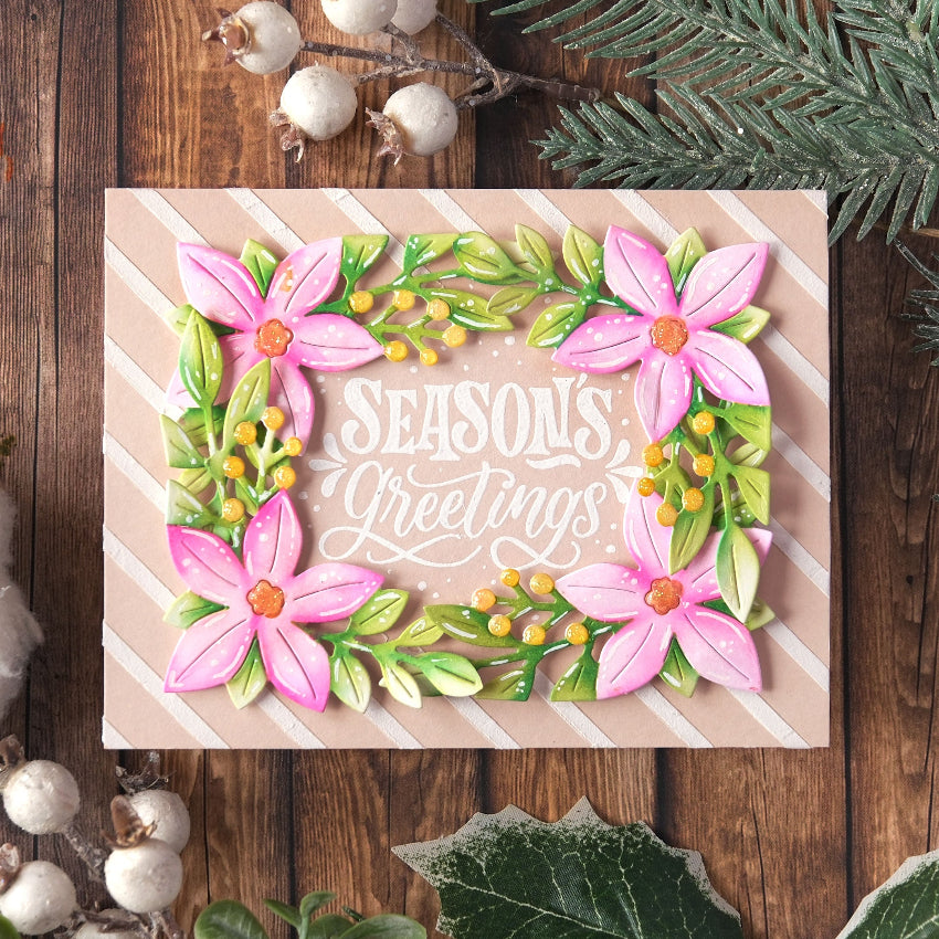 Waffle Flower Poinsettia Frame Die and Coloring Stencil Set pink