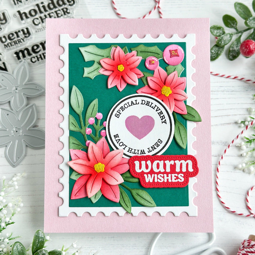 Waffle Flower Poinsettia Frame Dies 422134 warm wishes