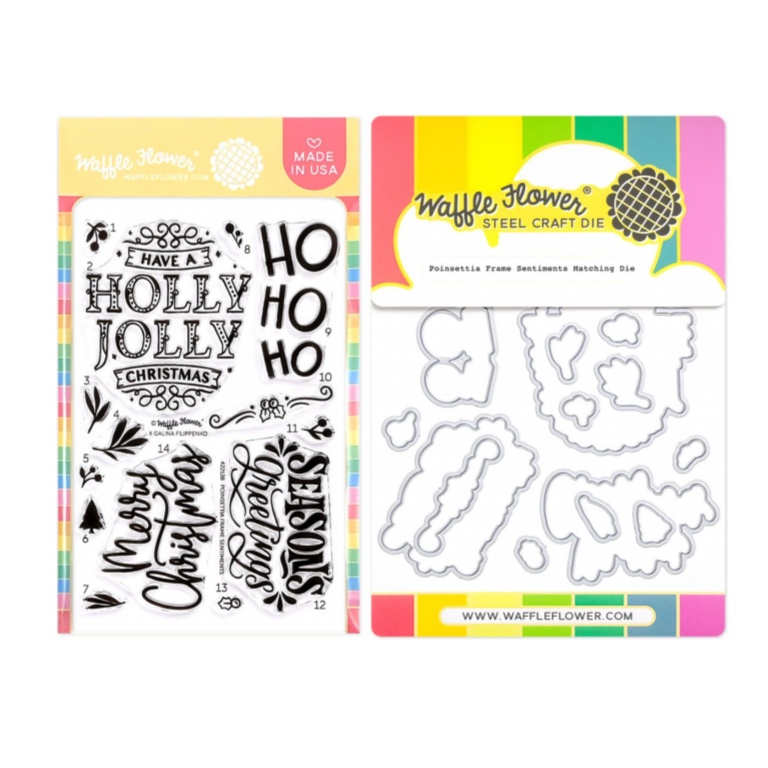 Waffle Flower Poinsettia Frame Sentiments Clear Stamp and Die Set