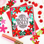 Waffle Flower Poinsettia Frame Sentiments Clear Stamps 422138 jolly