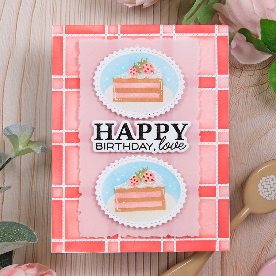 Waffle Flower Postage Cake Slice Die-n-stencil 422429 happy birthday