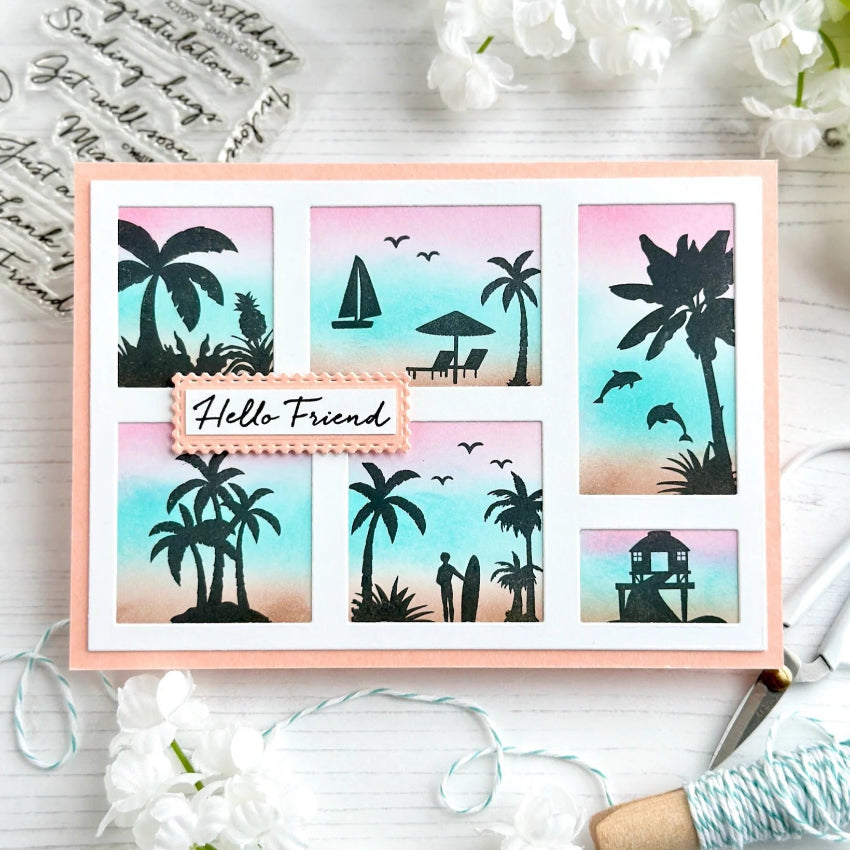 Waffle Flower Postage Collage A6 Blocks Dies 421946 beach