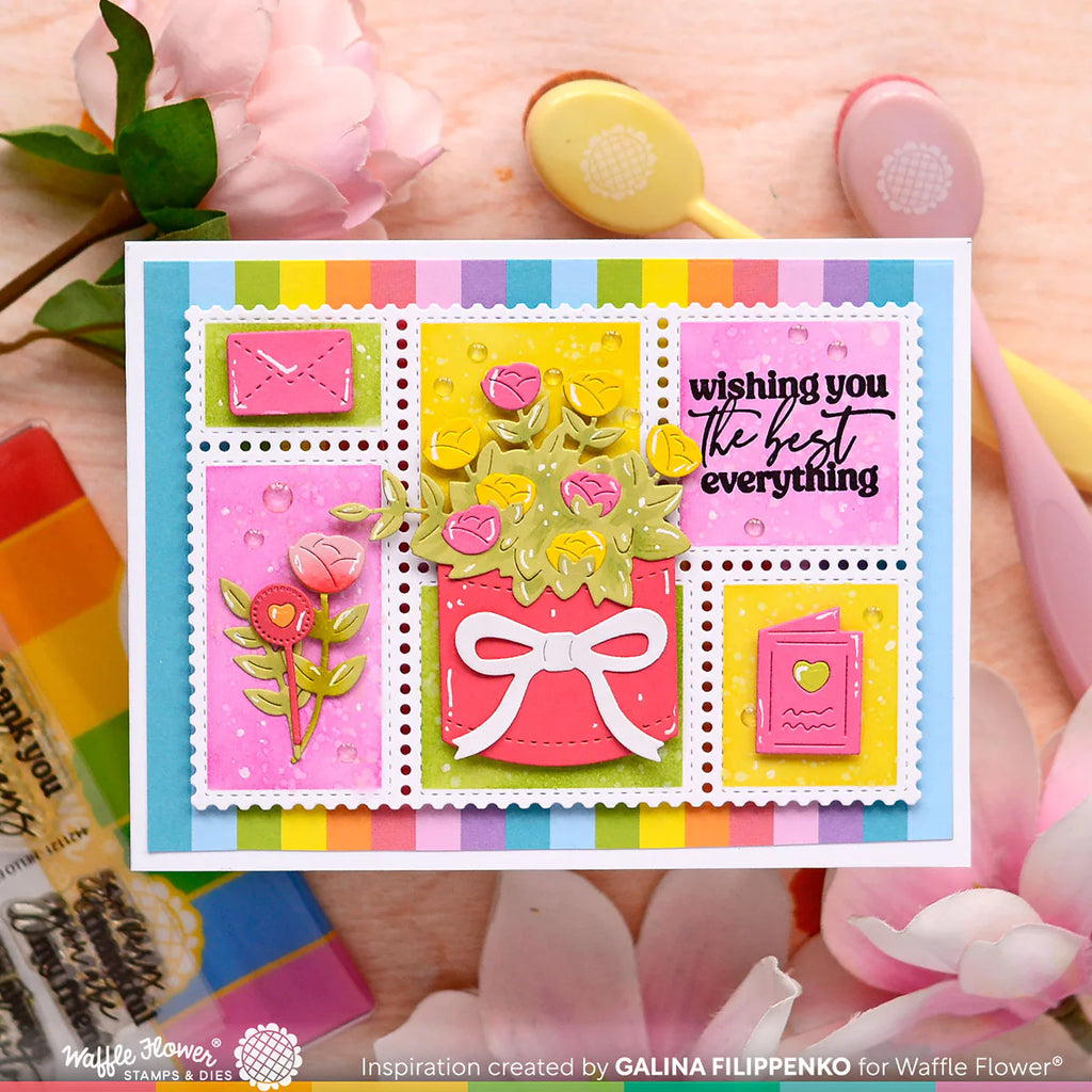 Waffle Flower Postage Collage A6 Dies 421582 flowers