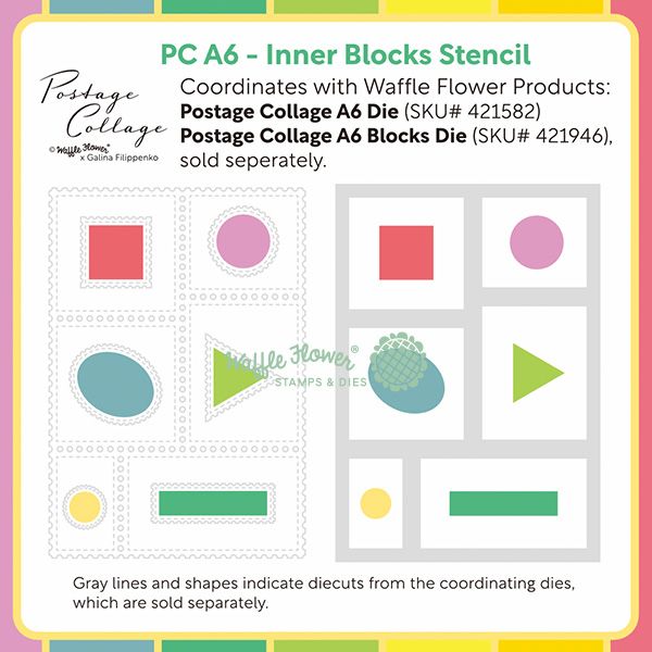 Waffle Flower Postage Collage A6 Inner Blocks Stencil 422434 directions