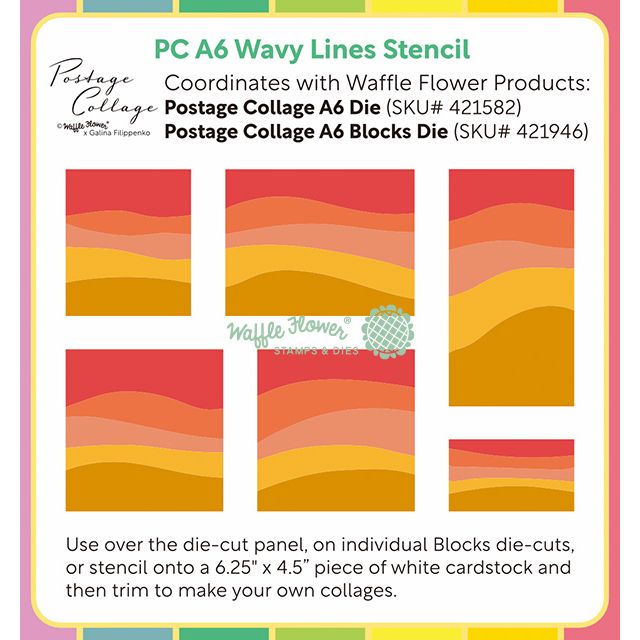 Waffle Flower Postage Collage A6 Wavy Lines Stencils 422407 directions