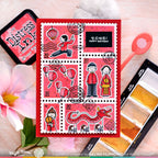 Waffle Flower Postage Collage A7 Die and A7 Blocks Die Set red dragon