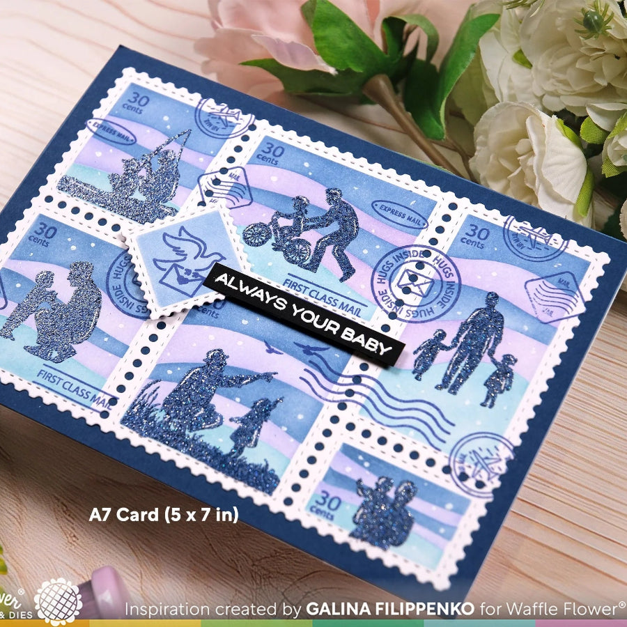 Waffle Flower Postage Collage A7 Inner Blocks Stencil 422435 dad things