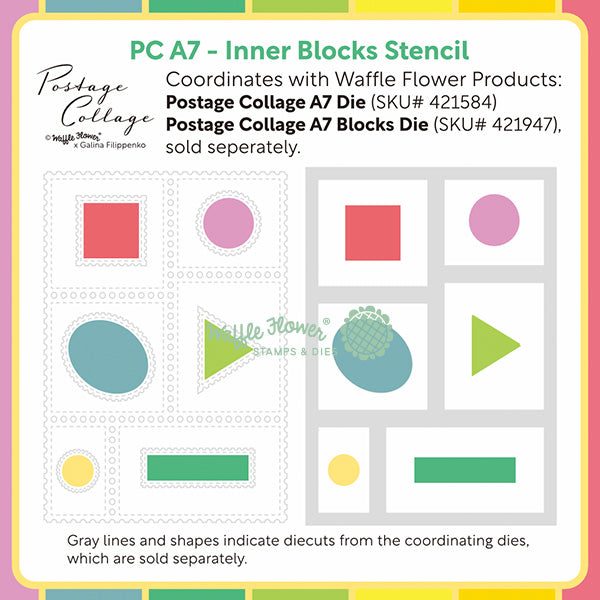 Waffle Flower Postage Collage A7 Inner Blocks Stencil 422435 directions
