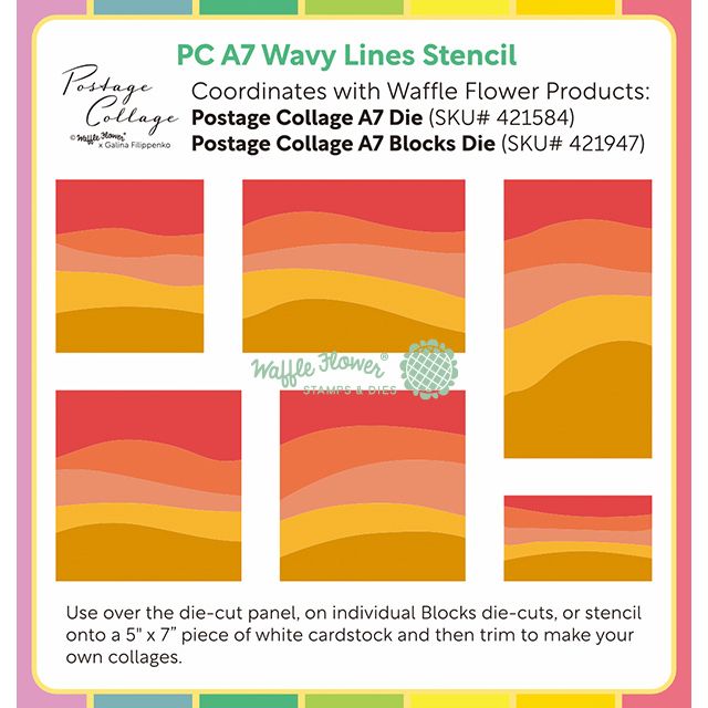 Waffle Flower Postage Collage A7 Wavy Lines Stencils 422408 directions