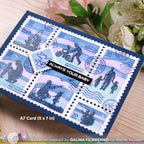 Waffle Flower Postage Collage A7 Wavy Lines Stencils 422408 glitter