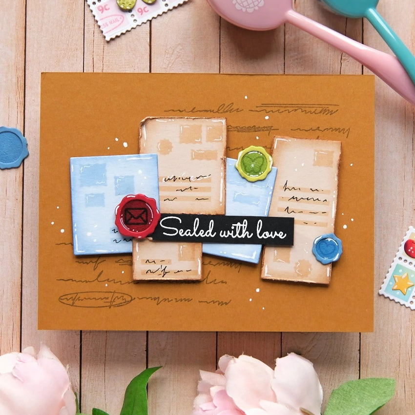 Waffle Flower Postage Collage Addressed Envelope Stencils 422000 sealed with love