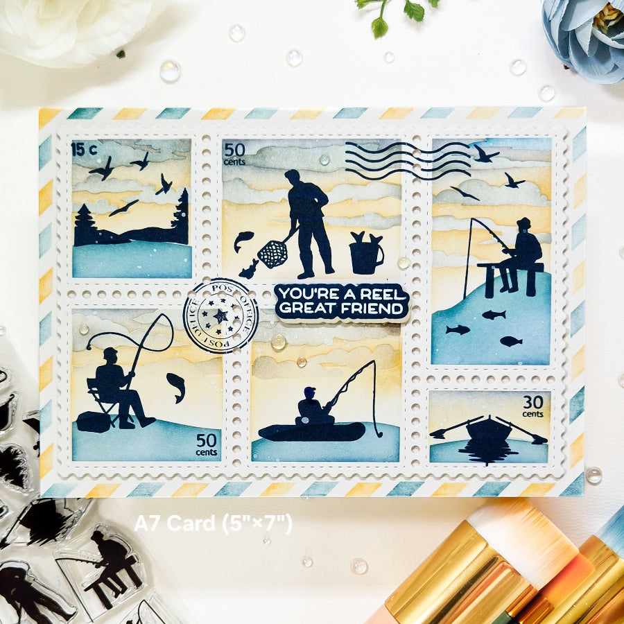 Waffle Flower Postage Collage Airmail Stencils 422562 great friend card