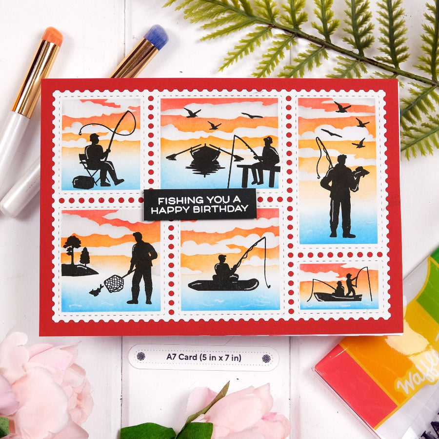 Waffle Flower Postage Collage Airmail Stencils 422562 happy birthday card