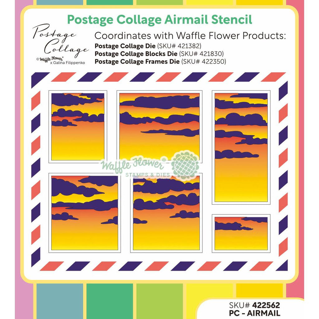 Waffle Flower Postage Collage Airmail Stencils 422562 layering guide