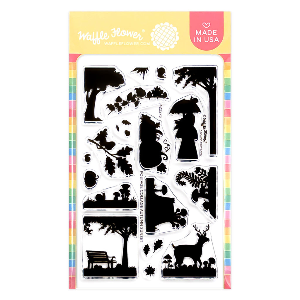 Waffle Flower Postage Collage Autumn Sunset Clear Stamps 422273
