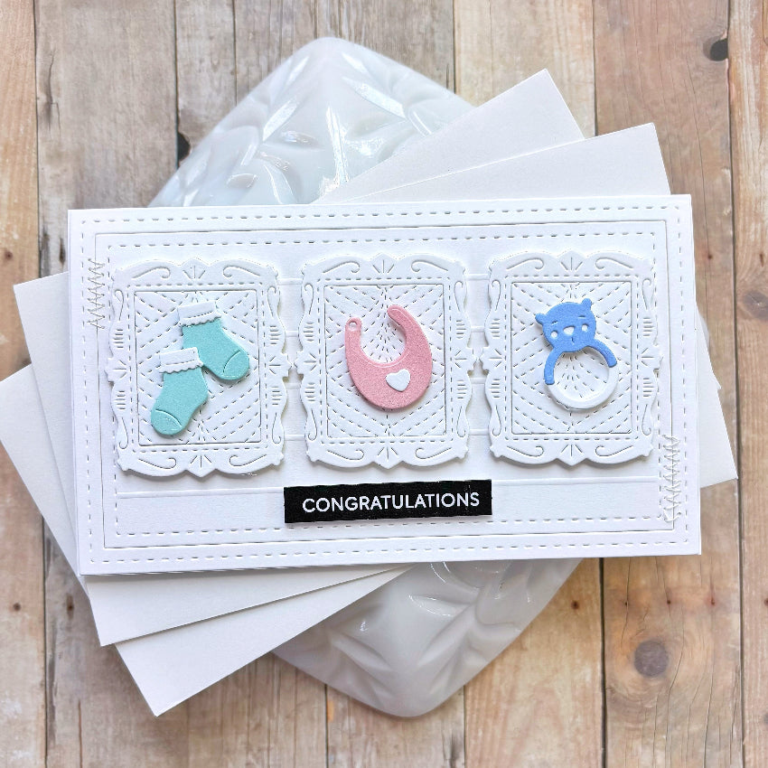 Waffle Flower Postage Collage Baby Icons Dies 422526 congratulations card