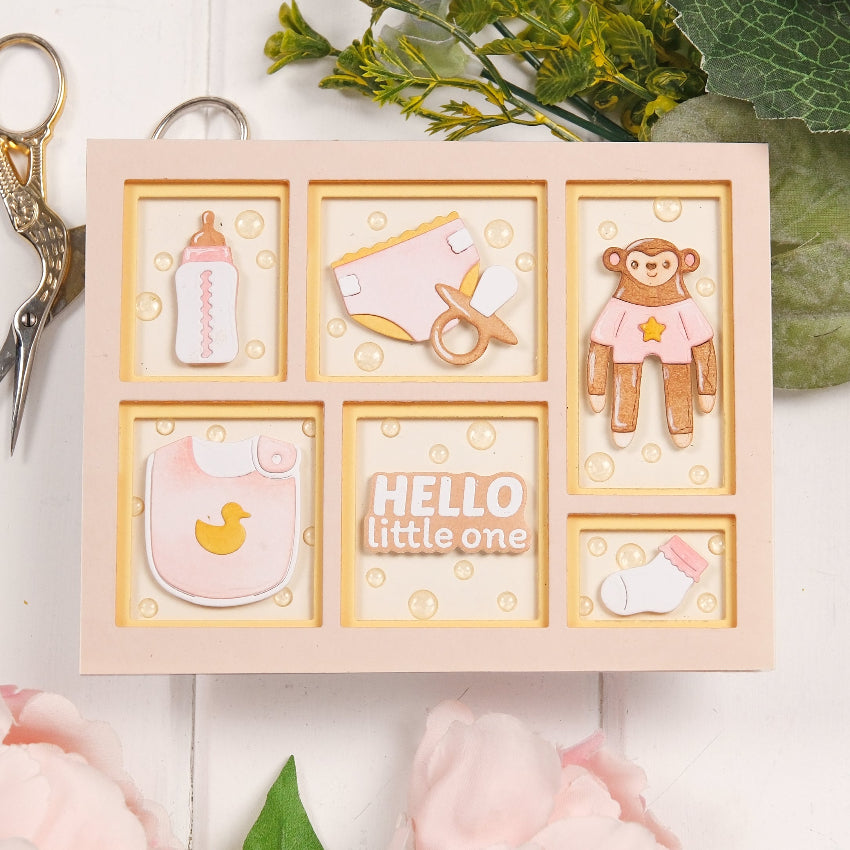 Waffle Flower Postage Collage Baby Icons Dies 422526 hello little one card