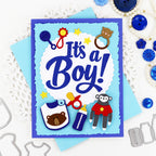 Waffle Flower Postage Collage Baby Icons Dies 422526 it's a boy card