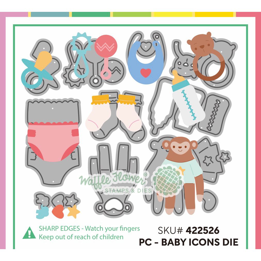 Waffle Flower Postage Collage Baby Icons Dies 422526 layering guide