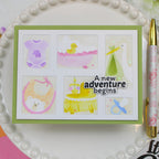 Waffle Flower Postage Collage Baby Stencils 422523 a new adventure begins card