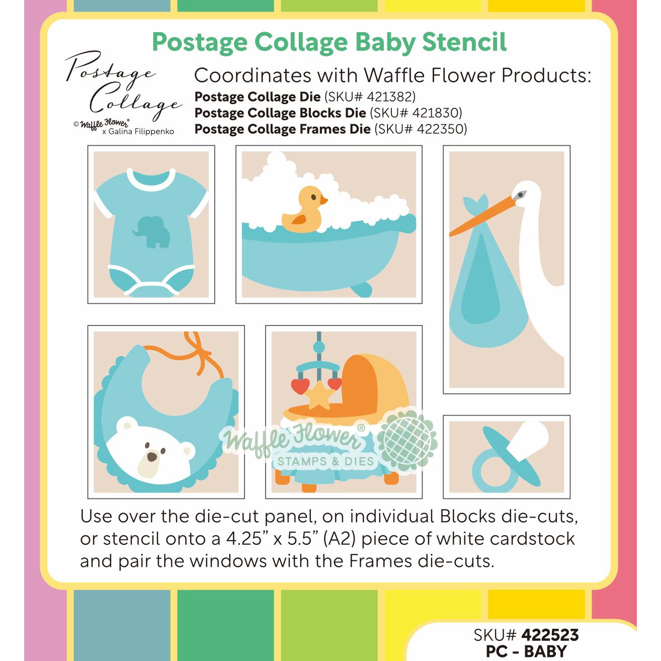 Waffle Flower Postage Collage Baby Stencils 422523 layering guide