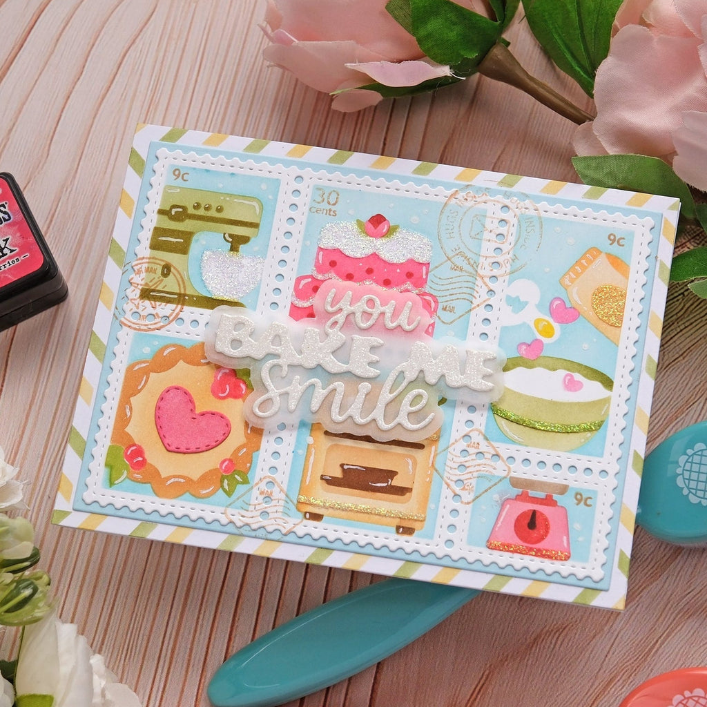 Waffle Flower Postage Collage Baking Fun Stencils 422392 blue