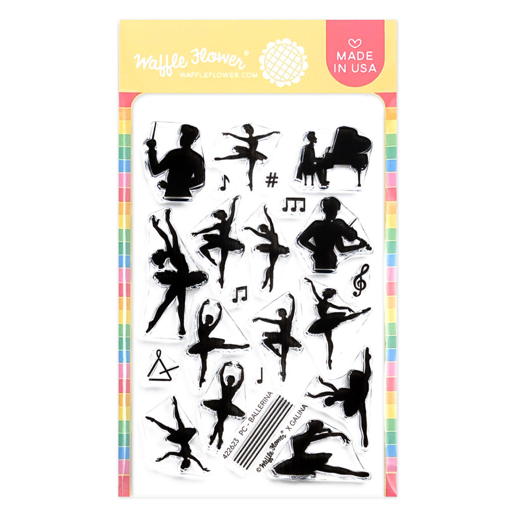 Waffle Flower Postage Collage Ballerina Silhouettes Clear Stamps 422623