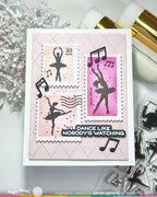 Waffle Flower Postage Collage Ballerina Silhouettes Clear Stamps 422623 music notes stamps dance like nobodys watching card karen downs