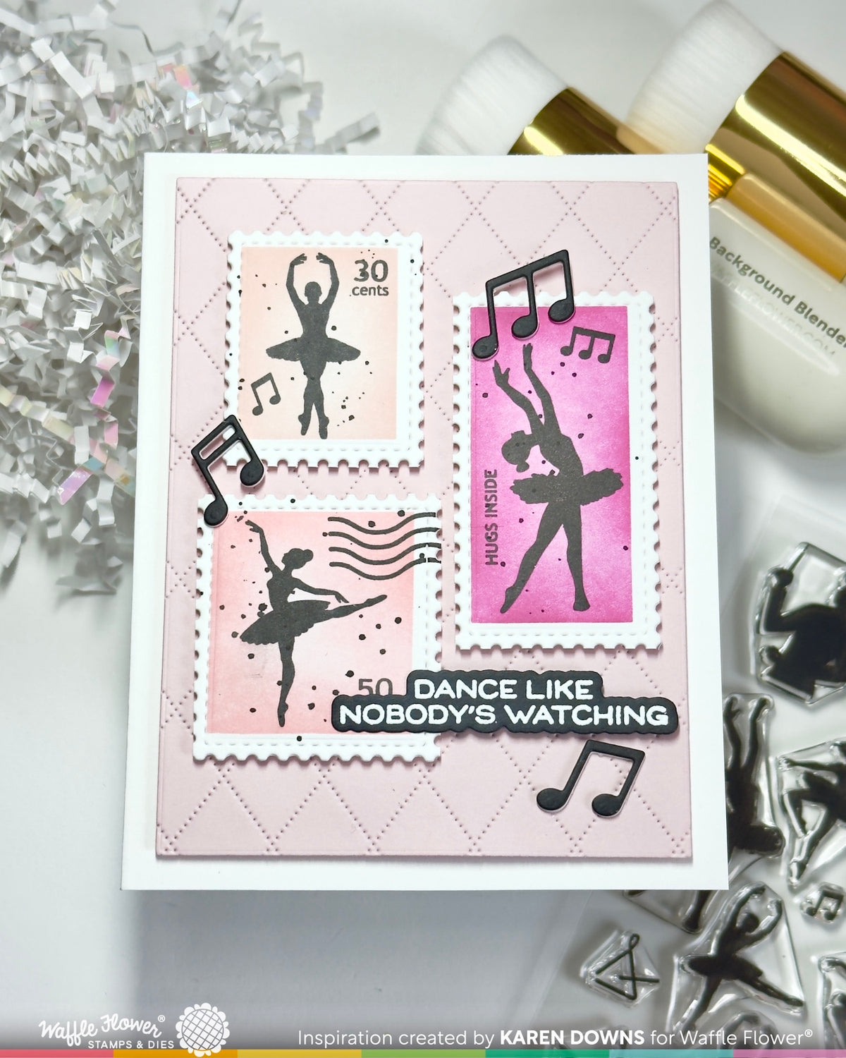 Waffle Flower Postage Collage Ballerina Silhouettes Clear Stamps 422623 music notes stamps dance like nobodys watching card karen downs