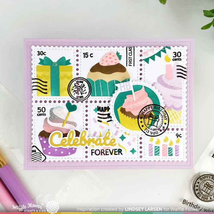 Waffle Flower Postage Collage Birthday Clear Stamps 421961 celebrate