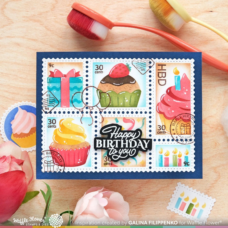 Waffle Flower Postage Collage Birthday Clear Stamps 421961 happy birthday