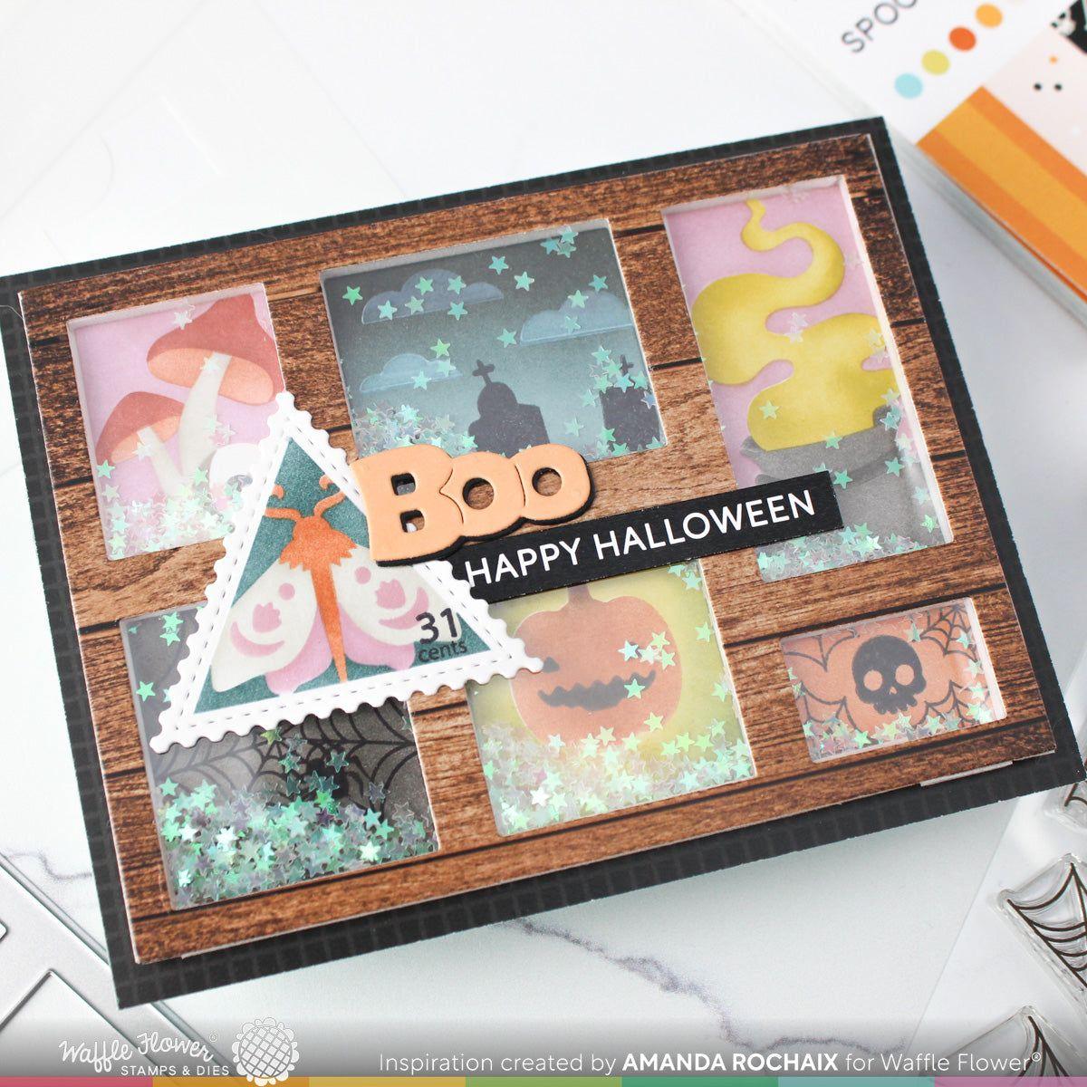 Waffle Flower Postage Collage Blocks Dies 421830 woodgrain