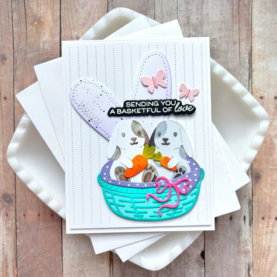 Waffle Flower Postage Collage Bunny Silhouettes Dies 422386 bunnies in a basket