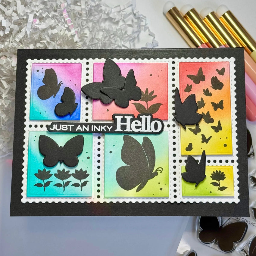 Waffle Flower Postage Collage Butterfly Silhouettes Dies 421997 hello