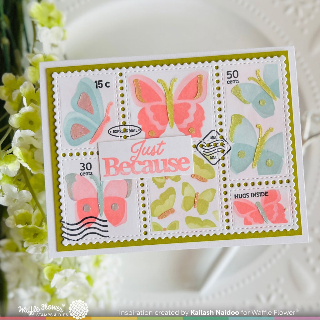 Waffle Flower Postage Collage Butterfly Stencil 421942 butterflies