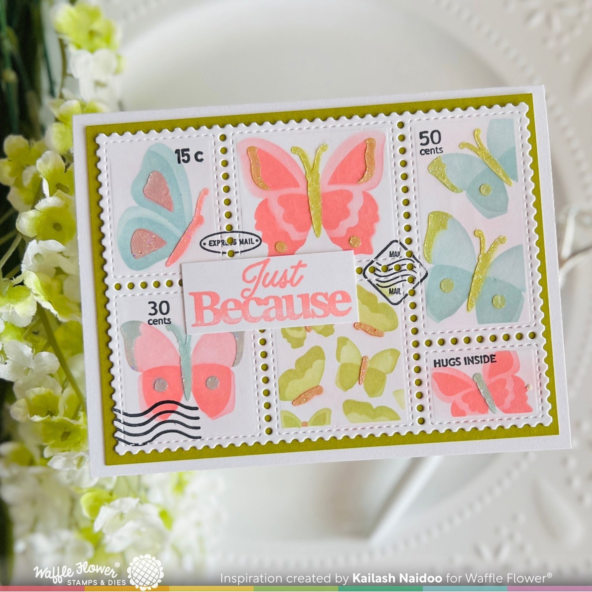 Waffle Flower Postage Collage Butterfly Stencil 421942 butterflies