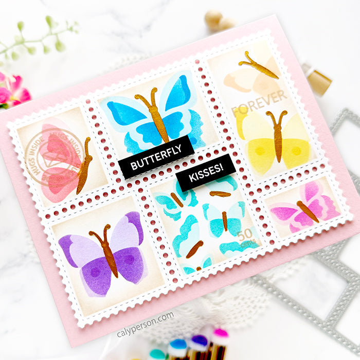 Waffle Flower Postage Collage Butterfly Stencil 421942 kisses | color-code:ALT01