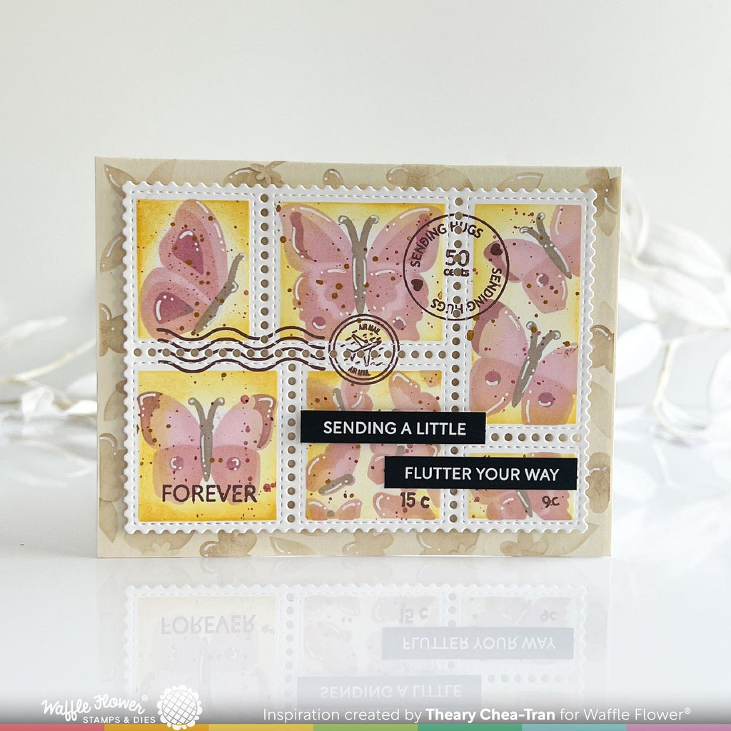 Waffle Flower Postage Collage Butterfly Stencil 421942 postage