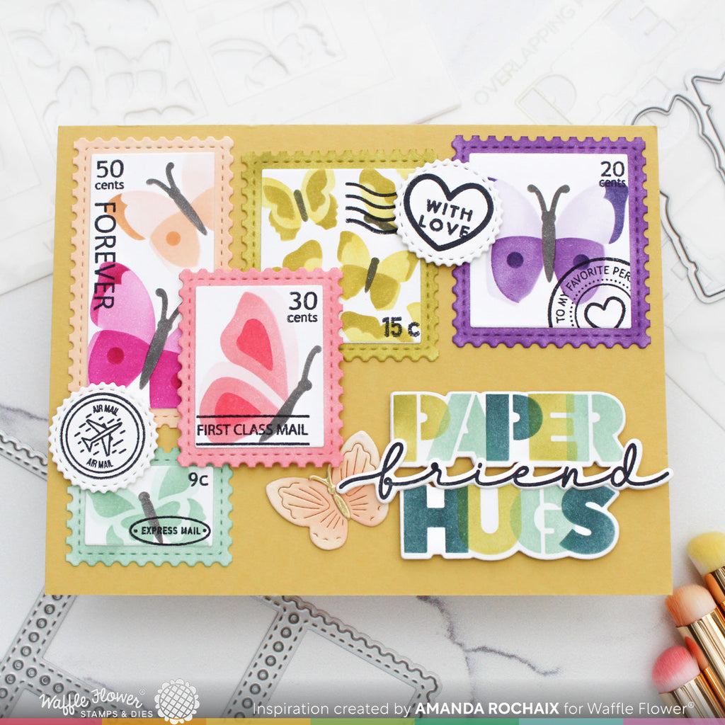 Waffle Flower Postage Collage Butterfly Stencil 421942 stamps